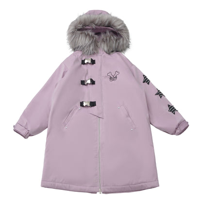 ダークカラーファーフードミドルコート