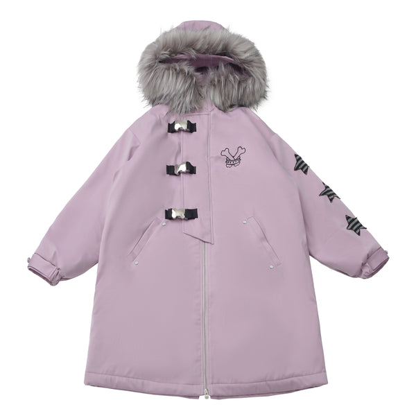 Dark-colored Fur Hooded Middle Coat