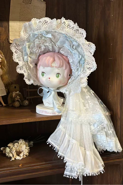[Scadenza prenotazione 1 agosto] Accessori della serie floreale sweet lolita blu x bianco (bonnet + velo cerchietto per capelli + velo nastro a fusciacca polsini da polso fiocco posteriore accessorio a cerchio floreale)