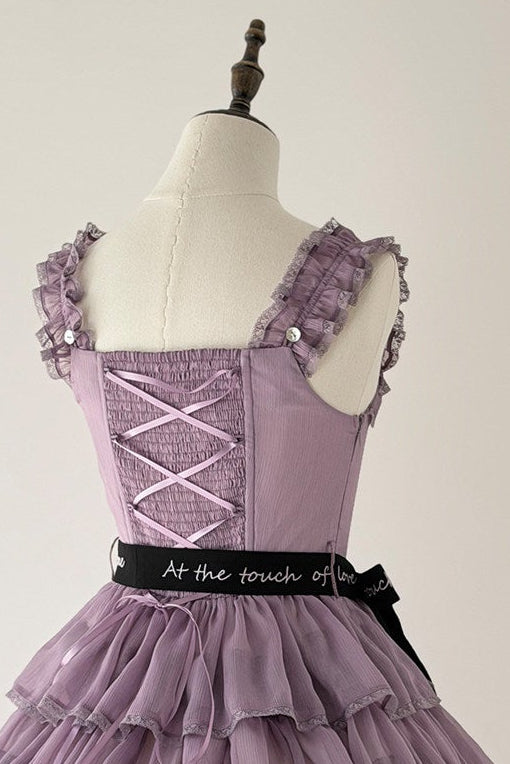 [Pre-order Deadline: July 31] Romantic Sweet Lolita Square-Neck Tiered JKS Ribbon Dress