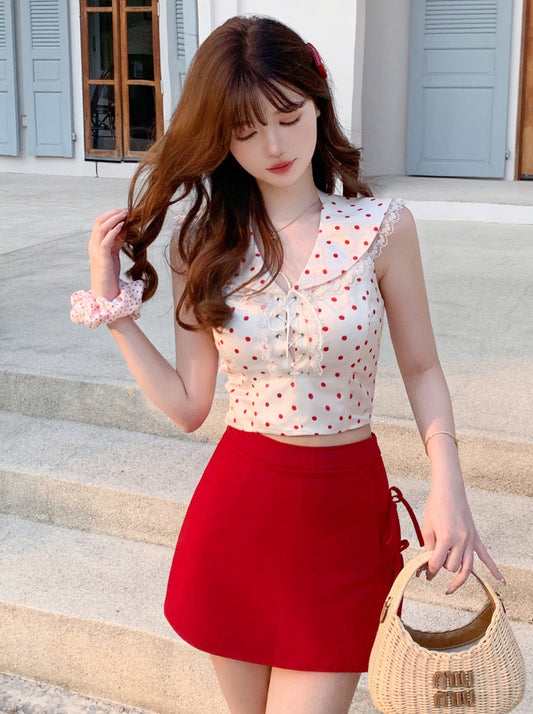 CreamySweet [4/28 20 new products 95% off] Charming polka dot group Navy collar top/dress
