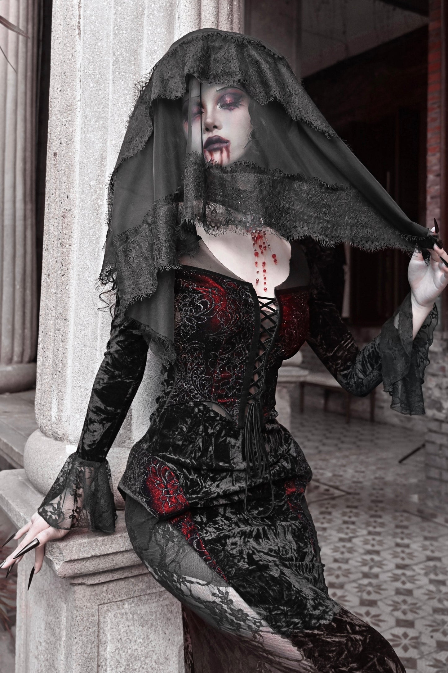 Blood Peak Gothic Dark Velvet Long Dress