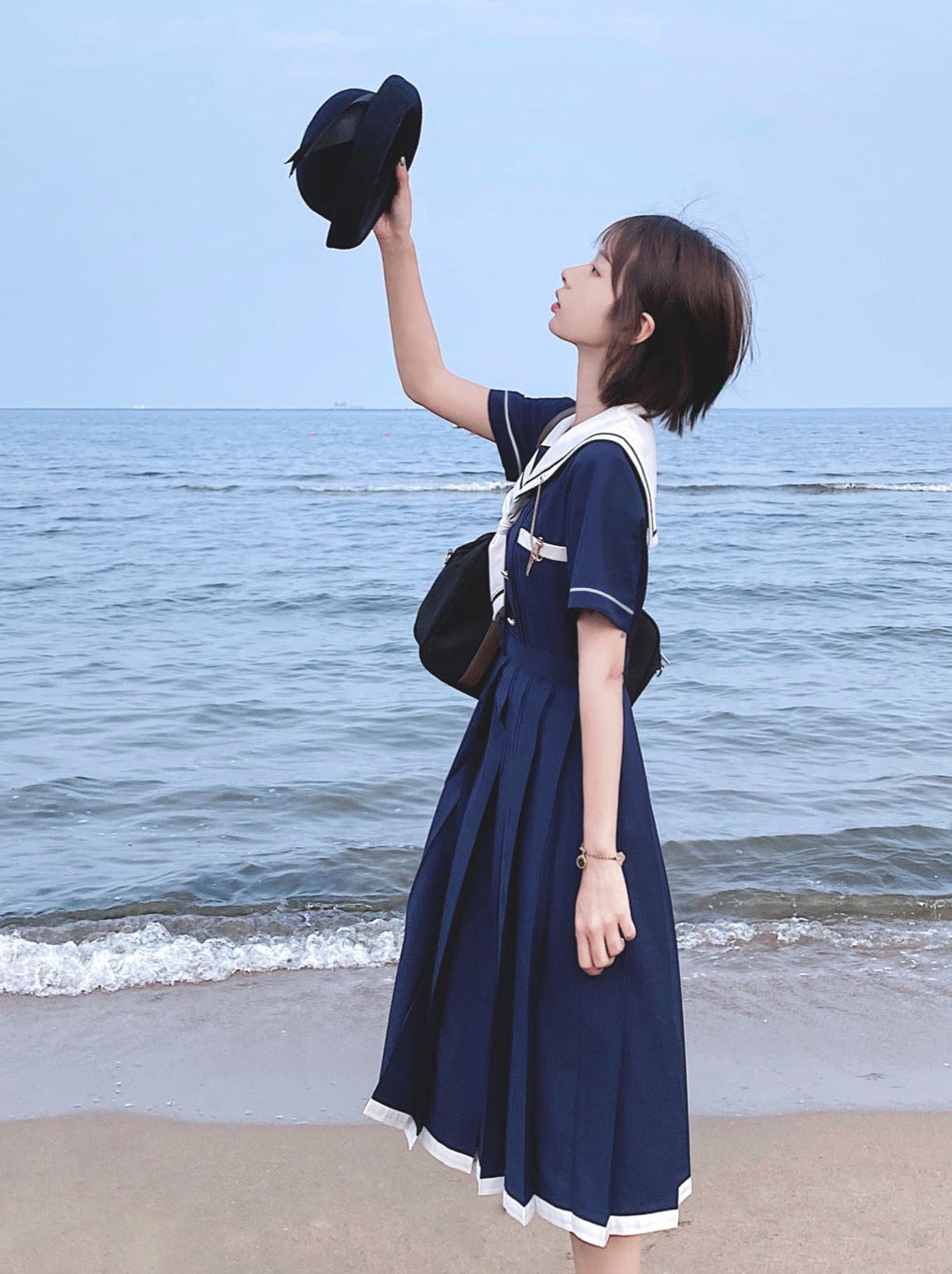 College Style Sailor Collar Pleated Dress