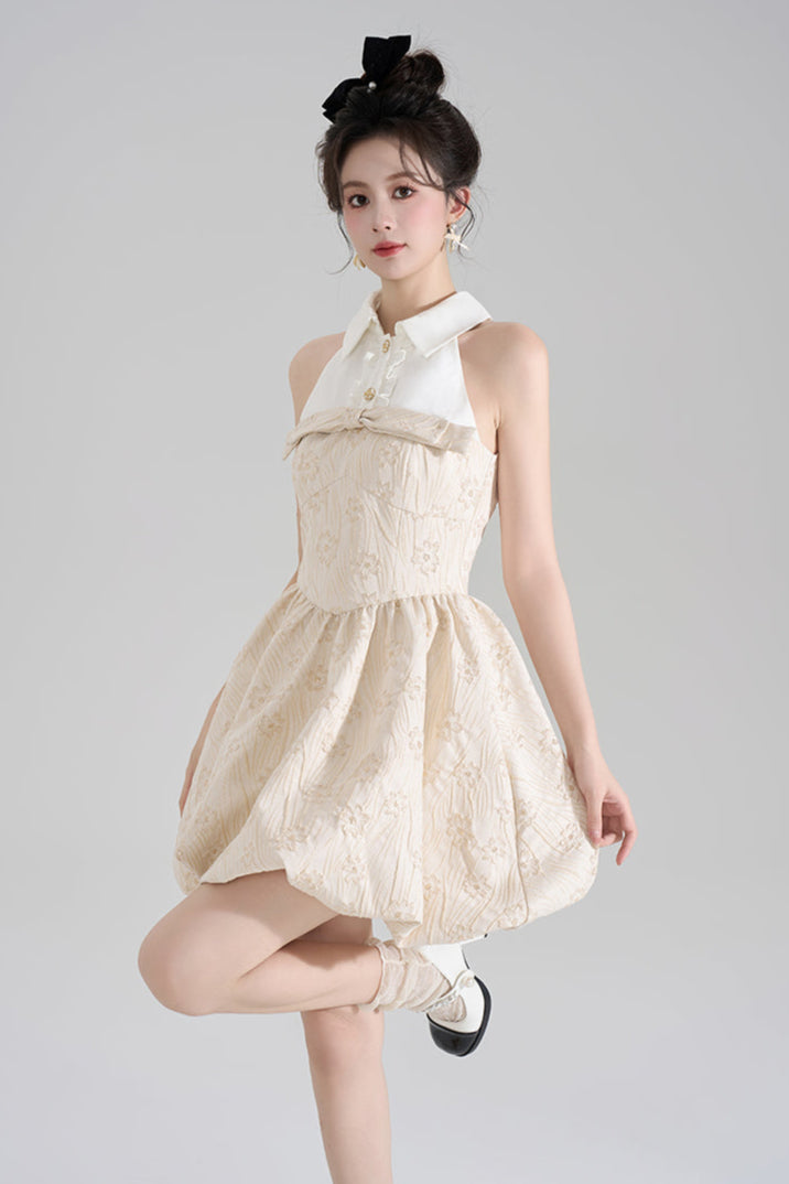 Stand-Up Collar French Jacquard Sleeveless Dress