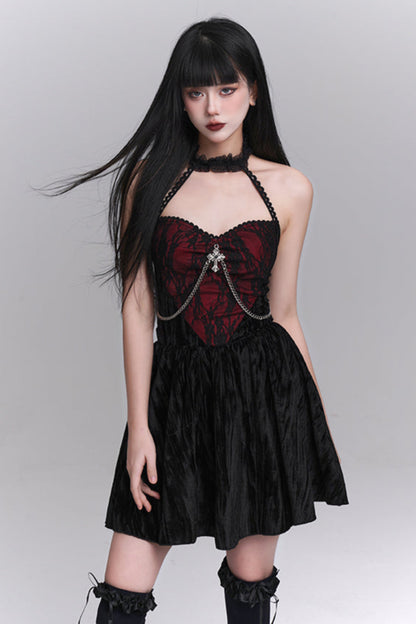 Gothic Style Open Neck Dress + Short Cardigan