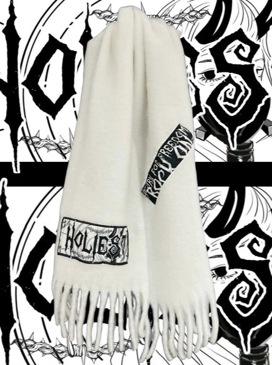 Punk rock logo patch tassel long scarf