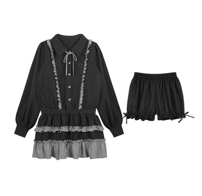 ダークグレーポルカドットドレス