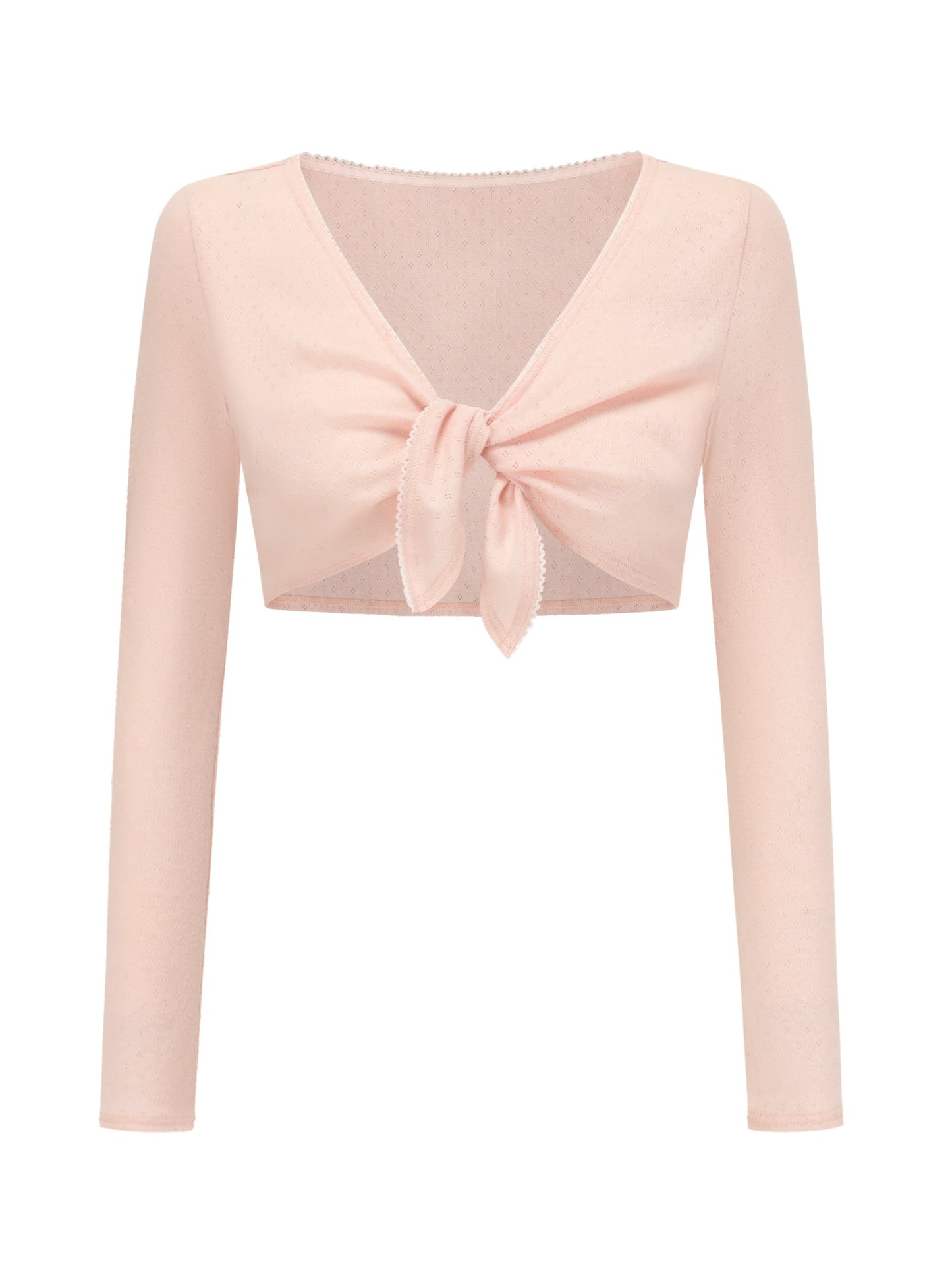 Ribbon cardigan + ruffle top + neck camisole + ruffle skirt