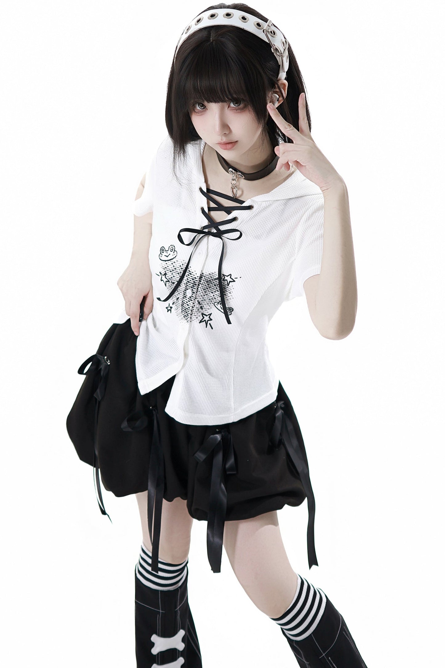 サブカルカップルトップス＋フードトップス＋スカート＋ハーフパンツ＋レッグウォーマー