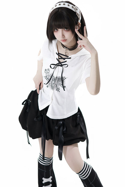 サブカルカップルトップス＋フードトップス＋スカート＋ハーフパンツ＋レッグウォーマー