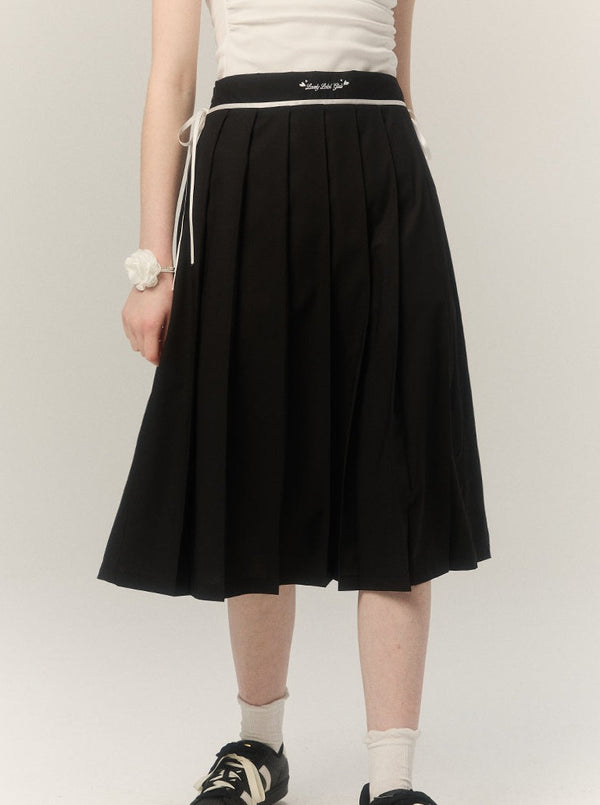 Retro College Style High Waist Pleated Long Skirt