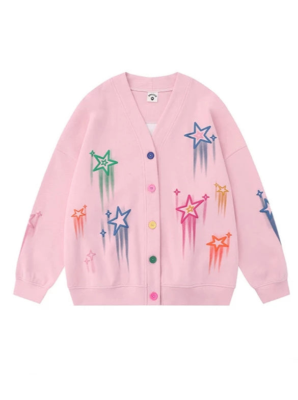 Street Graffiti Star V-Neck Cardigan Knit