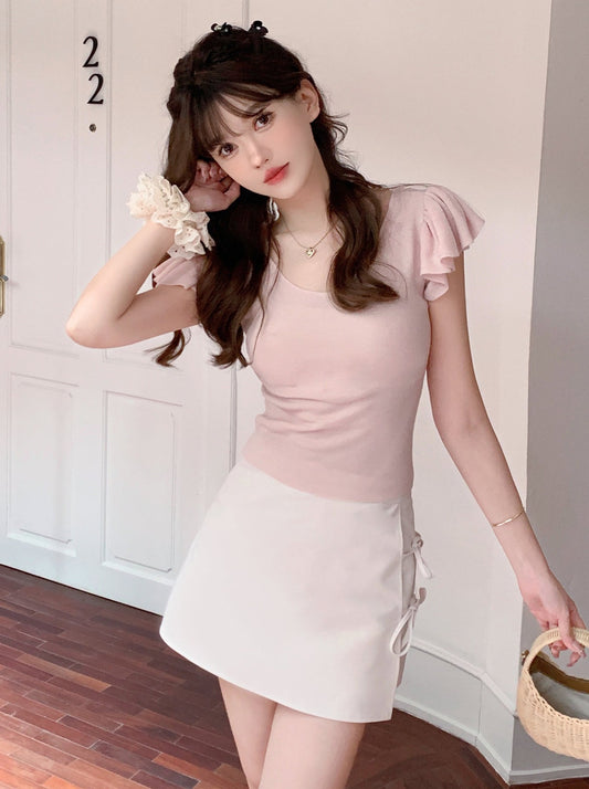 CreamySweet [4/28 20 new products 95% off] Delicate small flying sleeves 60 wool thin knitwear