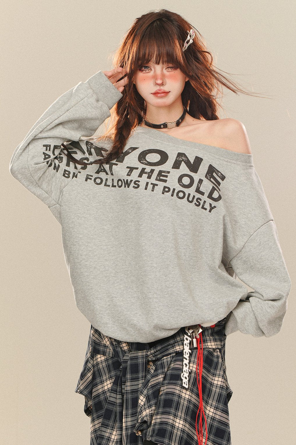 Casual Loose Oversize Slanted Shoulder Top