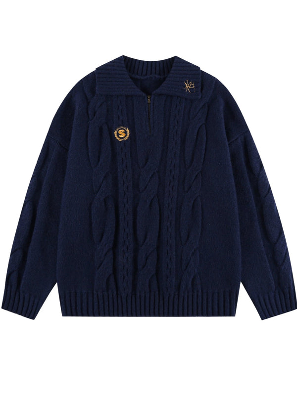 One-point design half-zip cable knit top