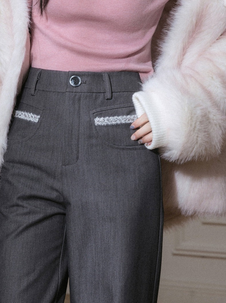 Relaxed gray casual fleece straight pants