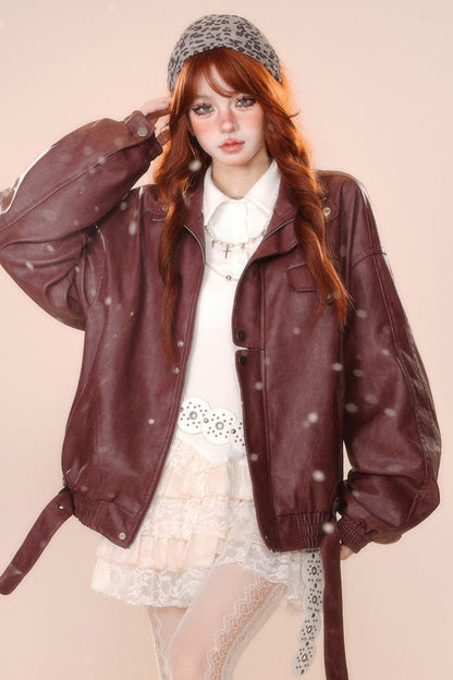 Fullscore Korean PU leather baker jacket