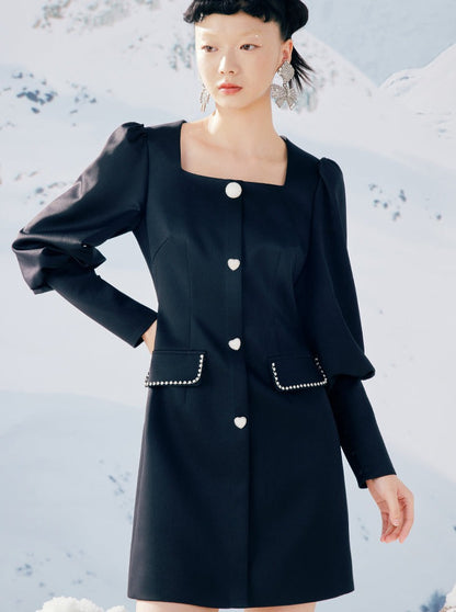 Candy Black Elegant Square Collar Dress