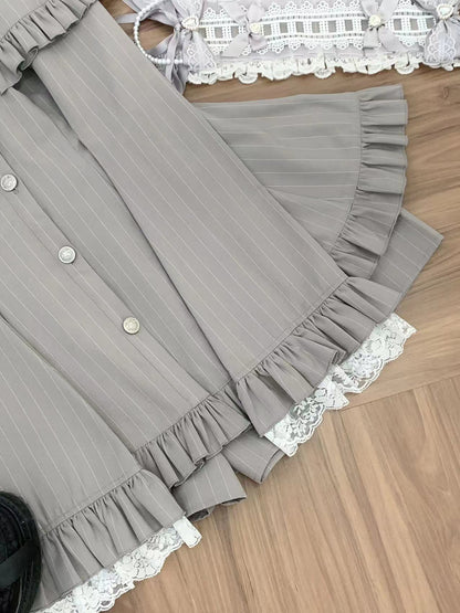 【12月8日予約締切】グレーストライプサブカルケープスーツセット＋ヘアバンド＋ヘアクリップ