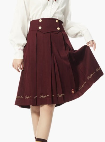 Box-pleated double-breasted skirt