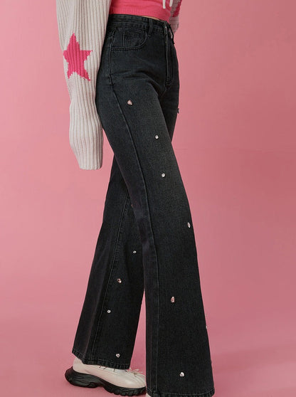 Retro design rhinestone dot denim