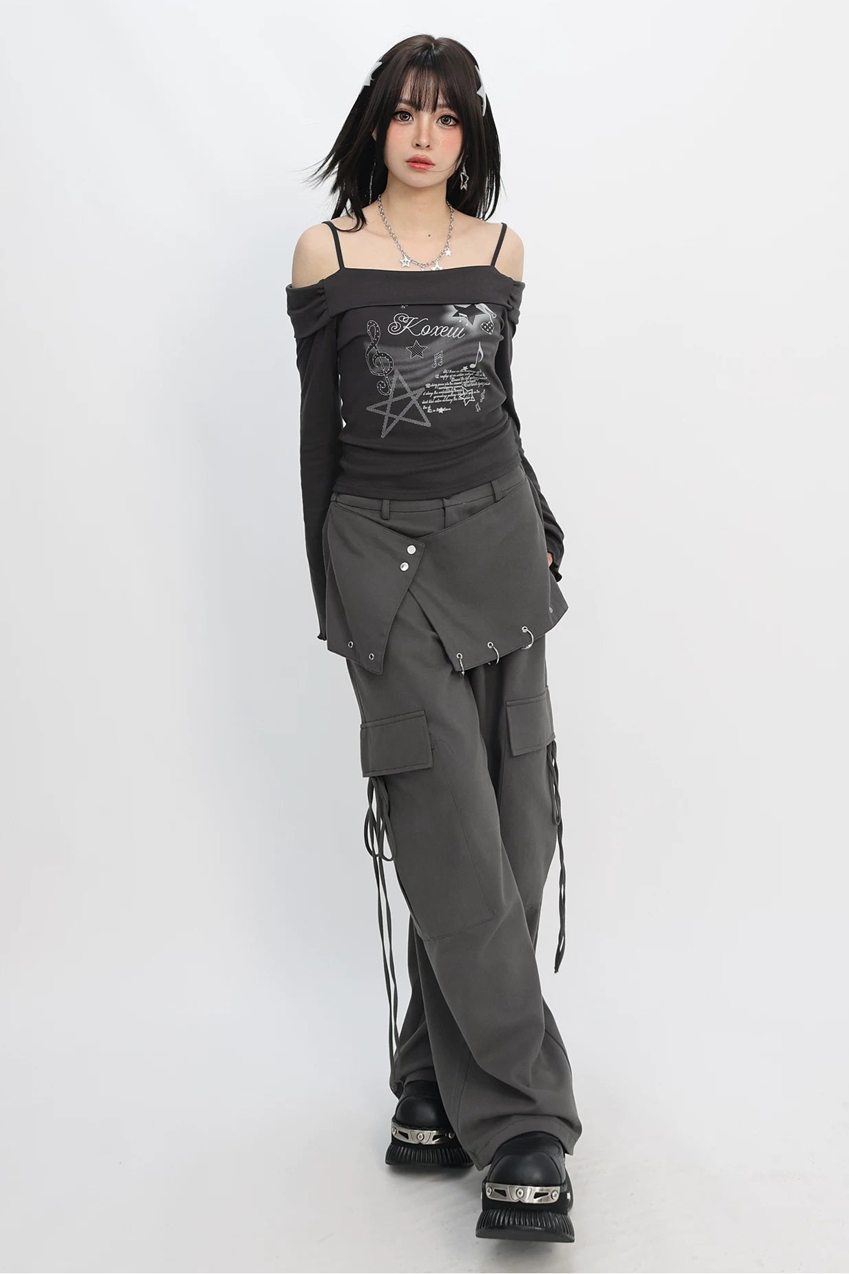 Dark Off-Shoulder Slim Top