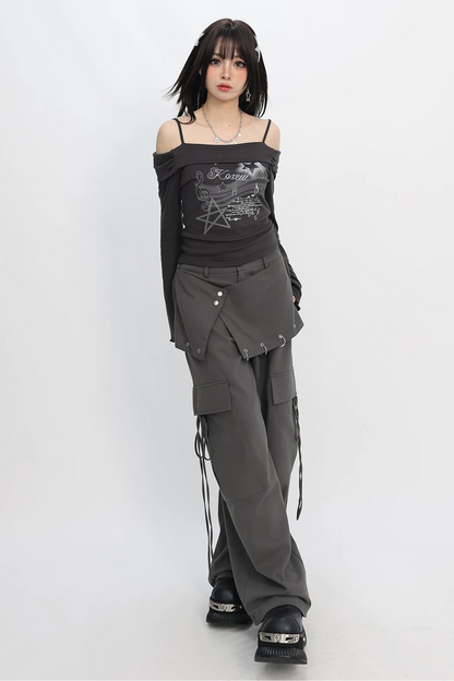 Dark Off-Shoulder Slim Top