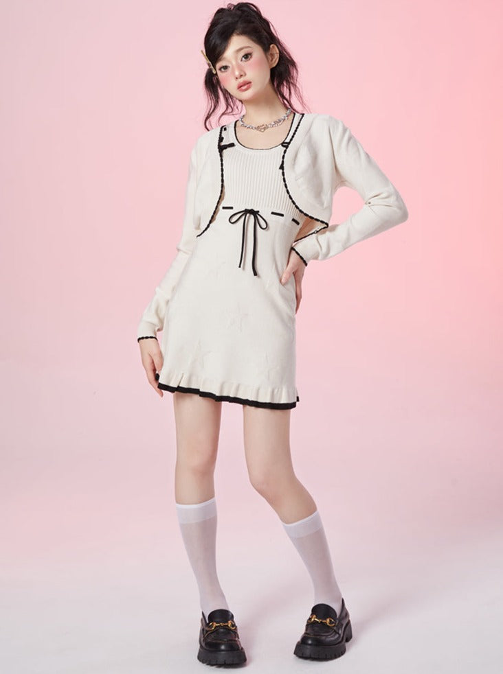 Mother of Pearl Moon Light Box Knit dress + Cardigan