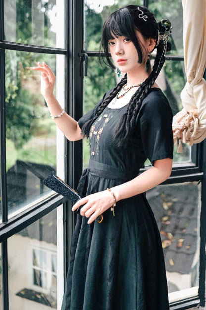 チャイナステッチジャカードロングドレス