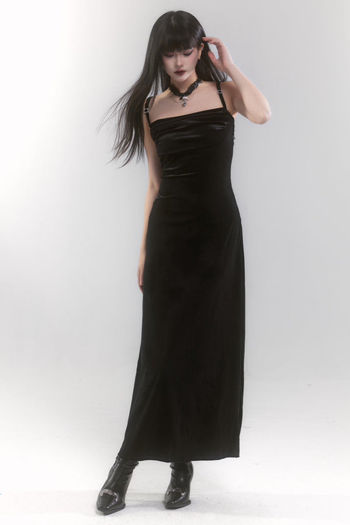 Mode velvet long cami sole dress