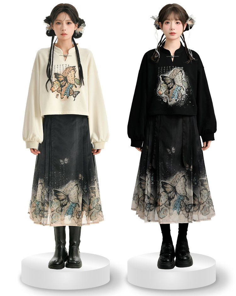 China Butterfly Cropped Sweatshirt + Zip Design Parka Dress + Black Hoodie [Reserved Item].