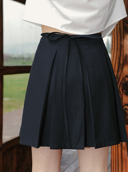 black strap big pleated skirt