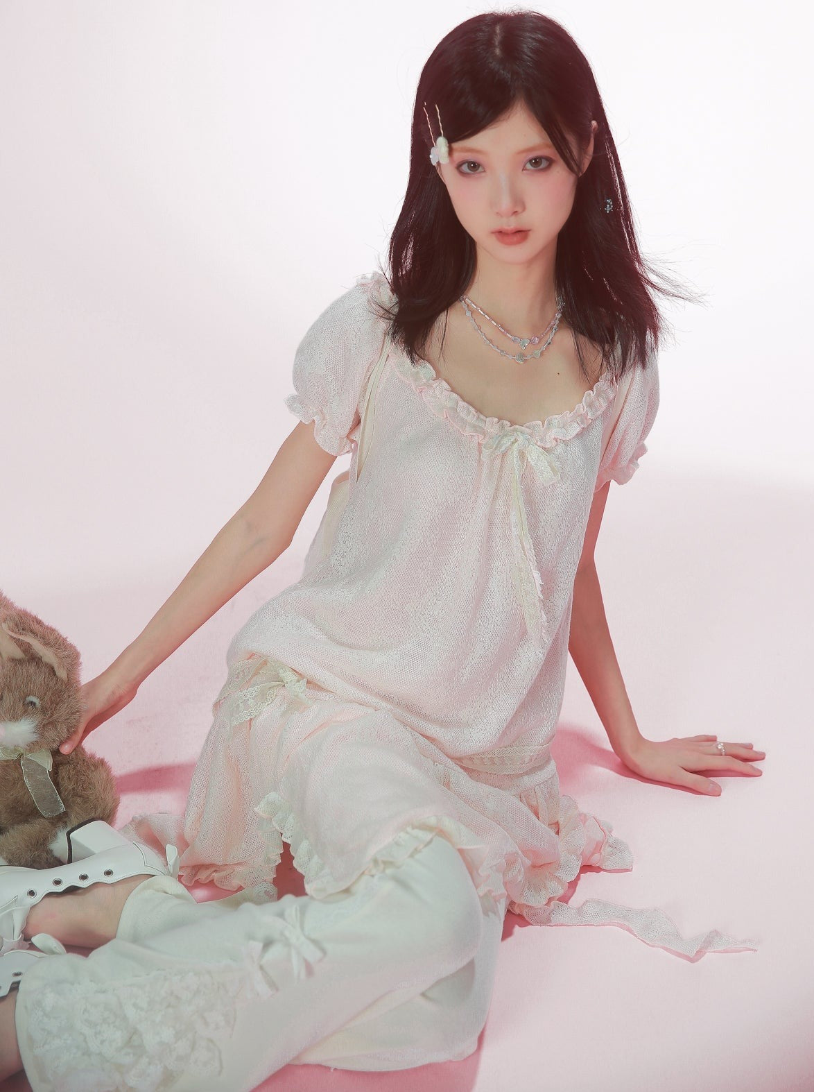 Soft Sleep Elegular Stitch Tassel Lace One Piece