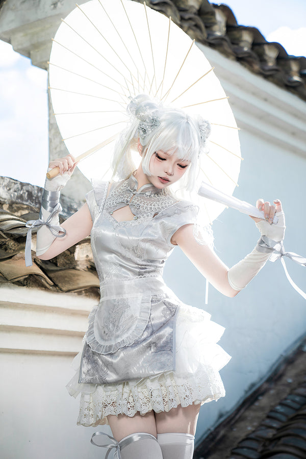 ヴィンテージシルバームーンロリータエプロンドレス