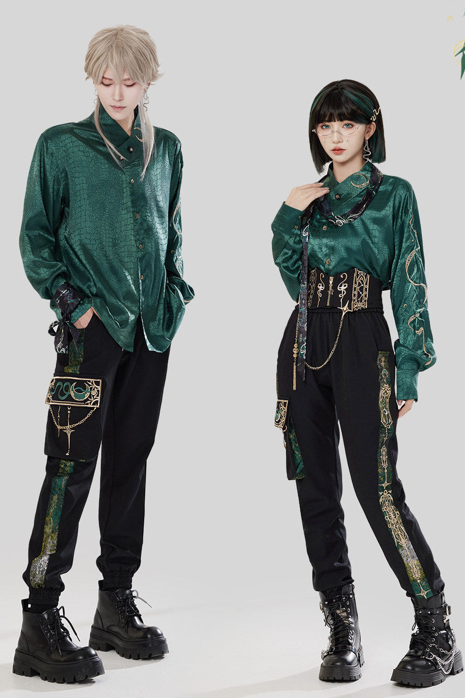 Jade Moon Dragon Embroidered Chinese Shirt + Moon Pocket Pants