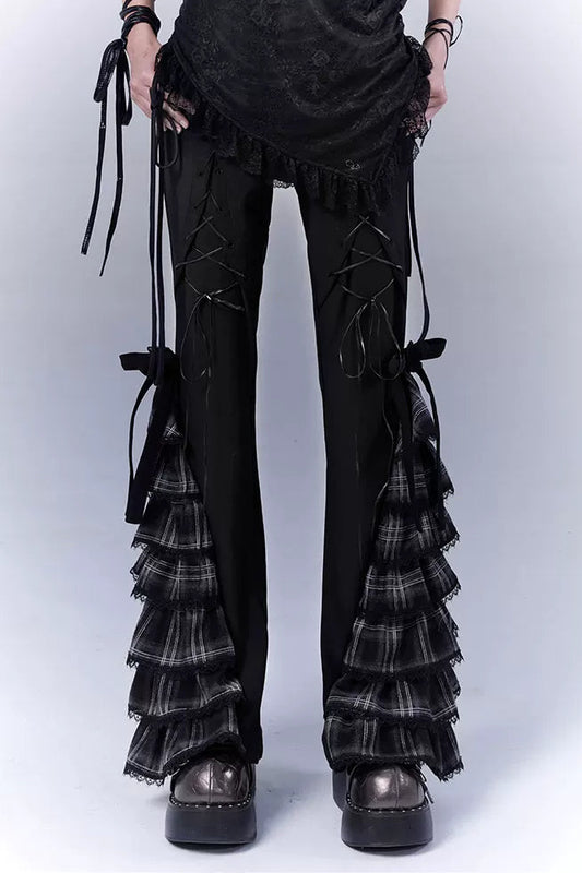 チェックレーススリミングパンツ