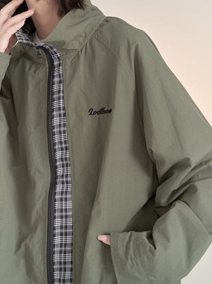 Asymmetrical Design Check Stand Collar Jacket