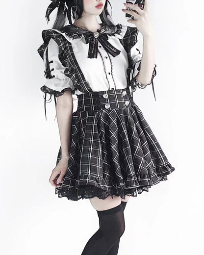Dark Girly Frill Suspender Skirt
