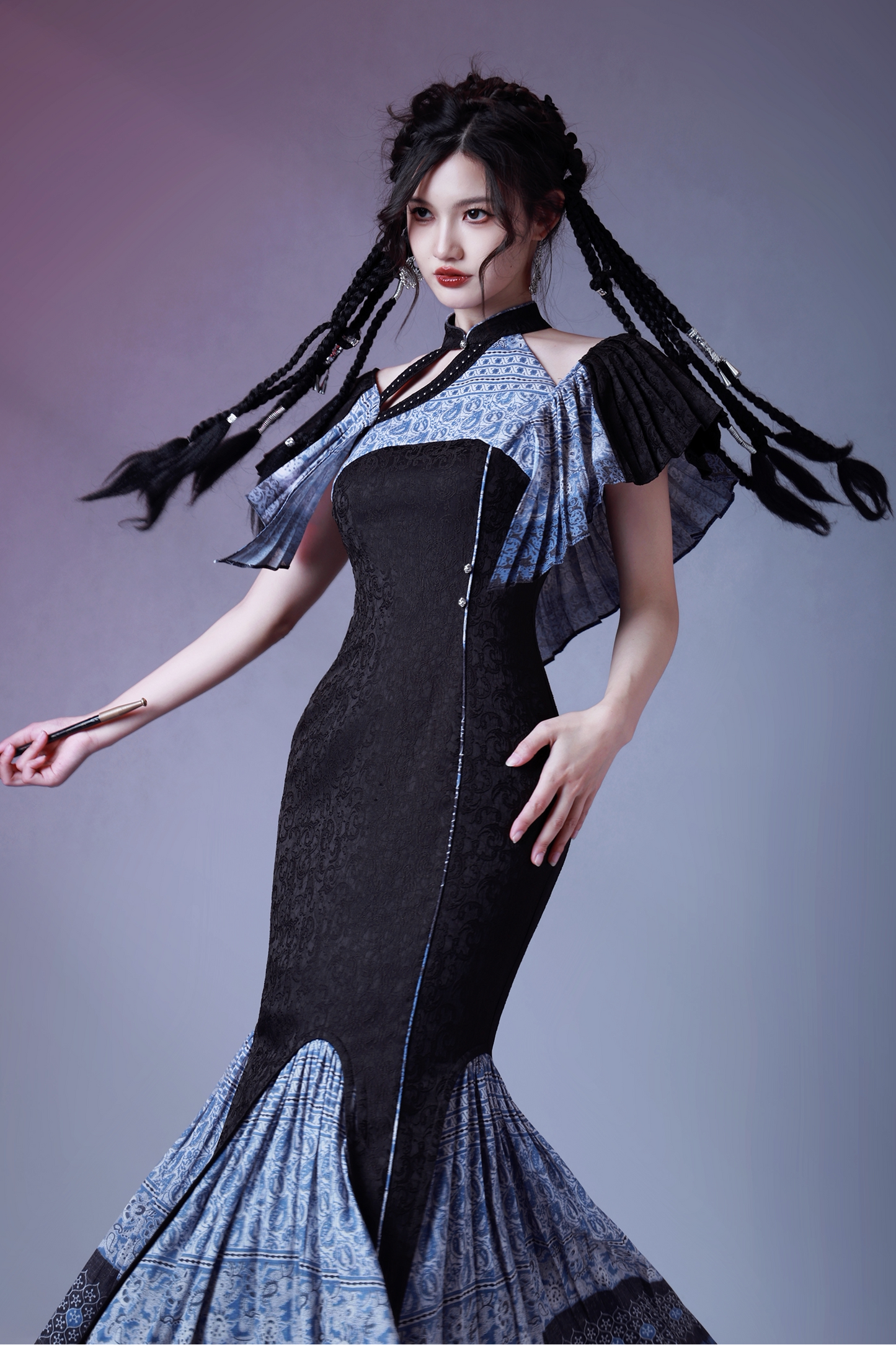 Blue Tie-Dye Jacquard Dress