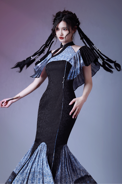 Blue Tie-Dye Jacquard Dress