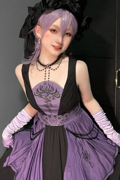 Witch Dark Cherry Love Lolita Dress + Necklace + Chain + Wrist Sleeve