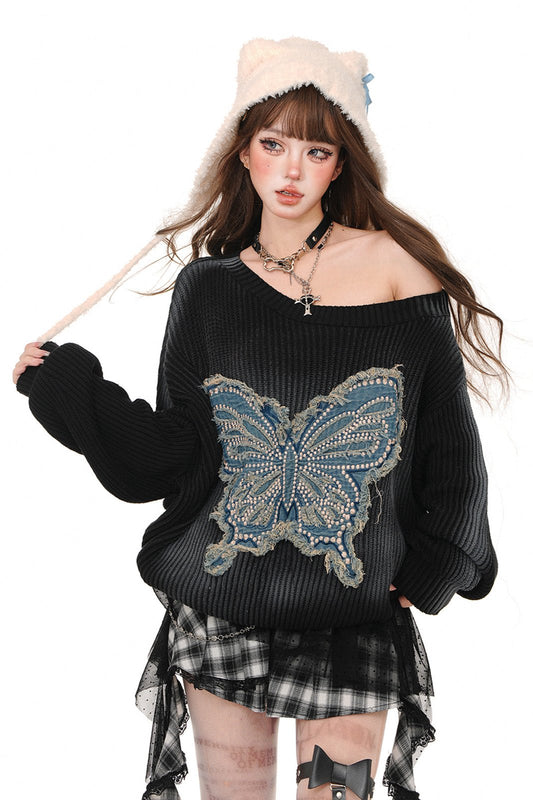 Butterfly Embroidered Slanted Top