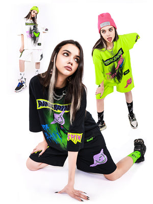 Electric Muongraphic Cat Print Street T -shirt + Short Pants