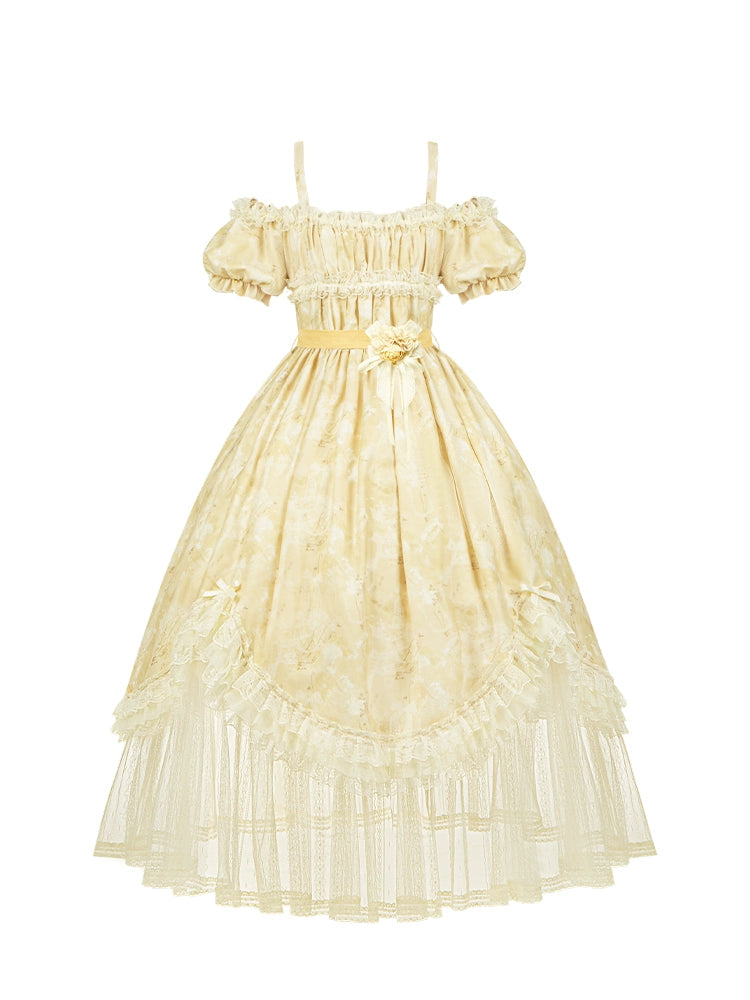 Romantic flower Lolita dress + jumper skirt + cardigan + hair accessories