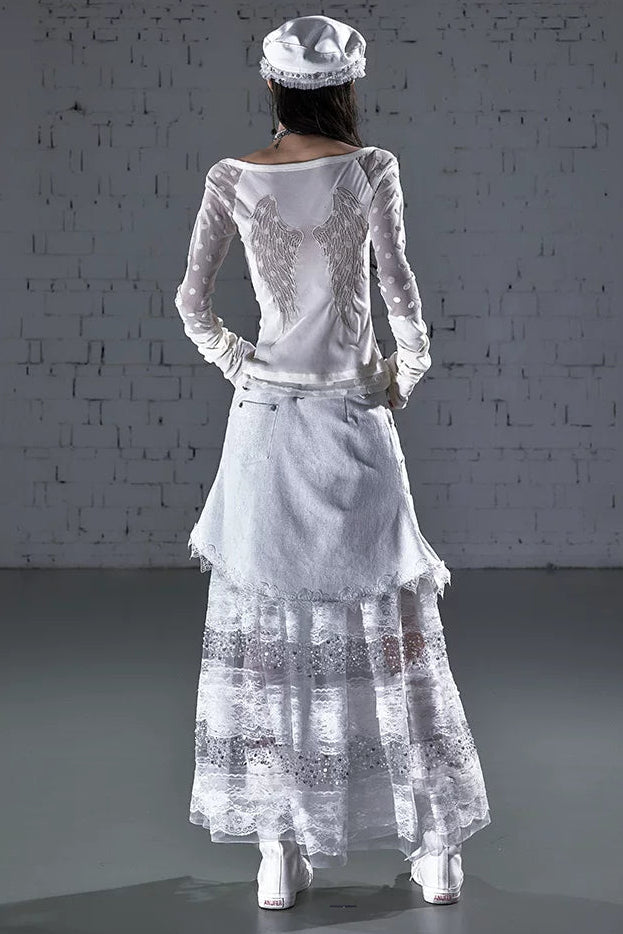 Barock-beflocktes, transparentes Oberteil