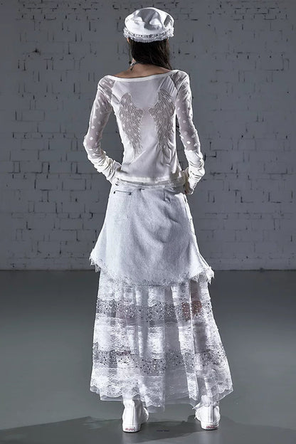 Barock-beflocktes, transparentes Oberteil