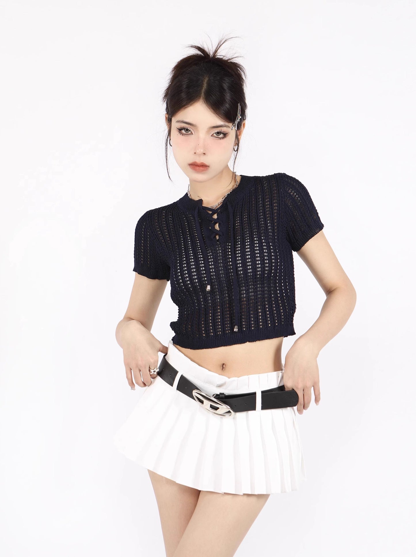 Cool Spicy American Retro Sheer Knit Tops