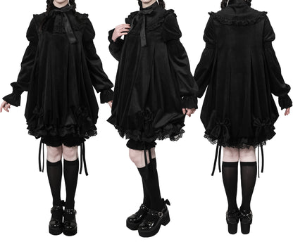 Valerie Dark Gothic Black Velvet Ribbon Dress Setup