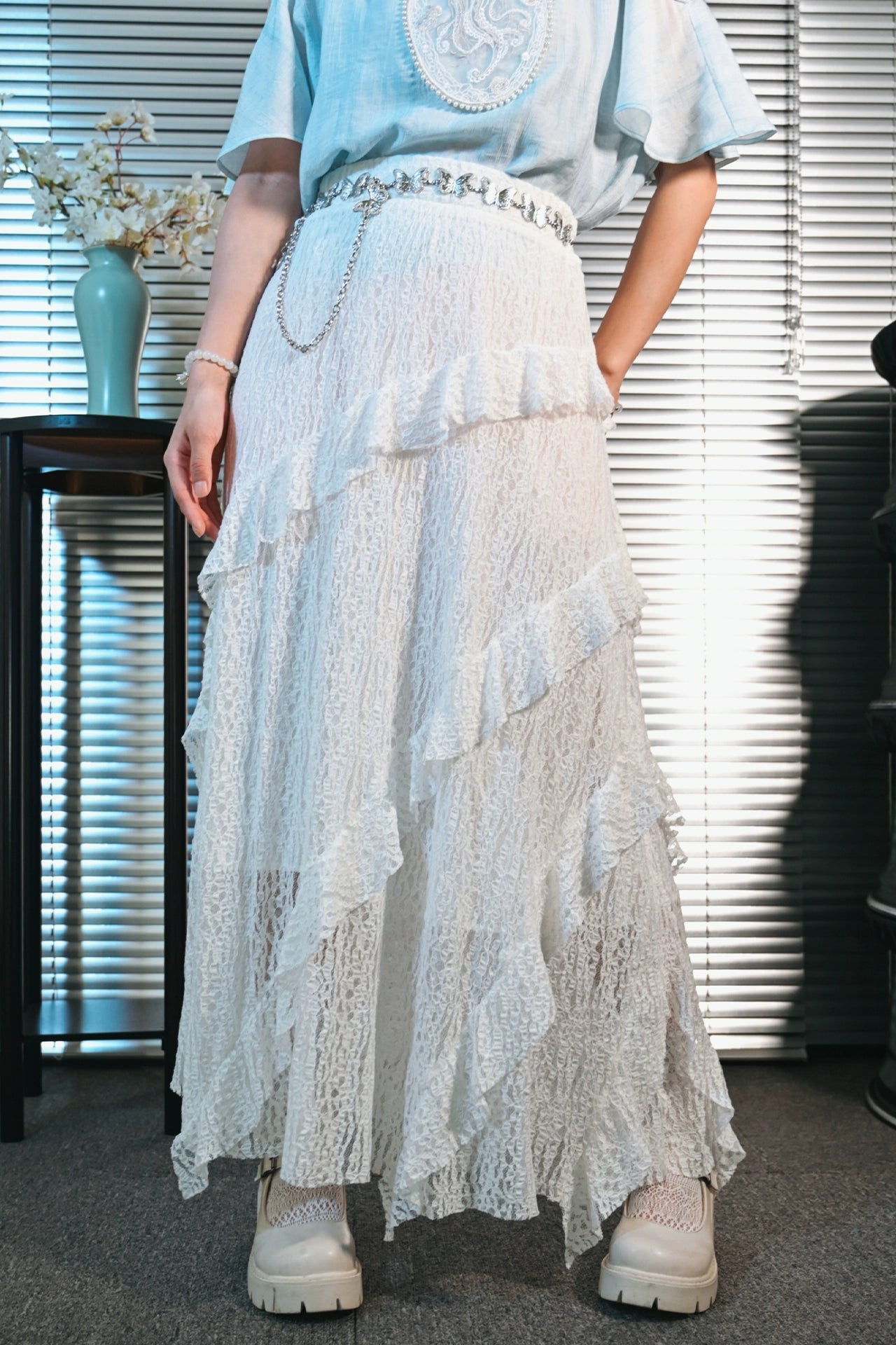 フリンジデザインロングスカート