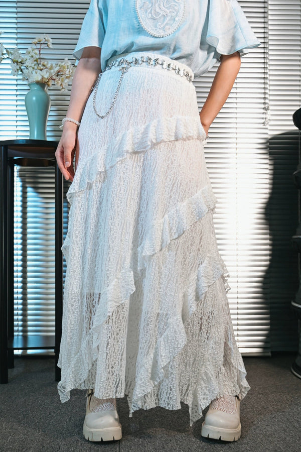 フリンジデザインロングスカート